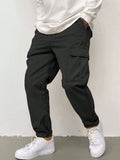 Manfinity Hypemode Loose Fit Men's Cargo Pants With Flap Pocket Side Pockets Long Plain Khaki Going Out