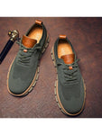 Men's Letter Print Round Shoelace Sport Shoes, Casual Green Sneakers - MapleCo