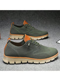 Men's Letter Print Round Shoelace Sport Shoes, Casual Green Sneakers - MapleCo