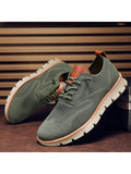 Men's Letter Print Round Shoelace Sport Shoes, Casual Green Sneakers - MapleCo