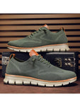 Men's Letter Print Round Shoelace Sport Shoes, Casual Green Sneakers - MapleCo