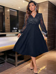 Plus Contrast Sequin Surplice Neck Lantern Sleeve Dress