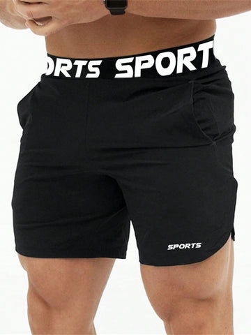 Manfinity Athleisure Men Letter Jacquard Tape Sports Shorts School