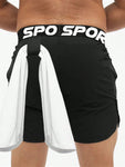 Manfinity Athleisure Men Letter Jacquard Tape Sports Shorts School