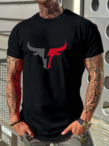 Manfinity Homme Men Bulls Graphic Print Casual Short Sleeve Tee, For Going Out