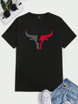 Manfinity Homme Men Bulls Graphic Print Casual Short Sleeve Tee, For Going Out