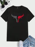 Manfinity Homme Men Bulls Graphic Print Casual Short Sleeve Tee, For Going Out