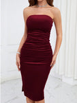 SHEIN Privé Ruched Velvet Tube Bodycon Dress