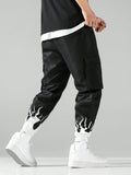 Manfinity EMRG Men's Loose Fit Cargo Pants With Letter Print Design And Drawstring Waist Long Plain Black Going Out