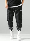 Manfinity EMRG Men's Loose Fit Cargo Pants With Letter Print Design And Drawstring Waist Long Plain Black Going Out