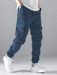 Manfinity Loose Fit Men Cargo Pants With Flap Pockets, Side Drawstring Waist