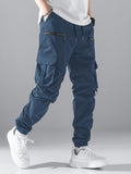 Manfinity Loose Fit Men Cargo Pants With Flap Pockets, Side Drawstring Waist