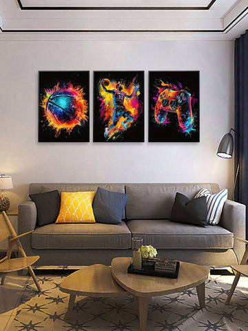 3 Pcs Sports Modern Canvas Art Wall Poster Black Game Basketball Wall Decor Canvas Painting For Boy Men Bedroom Living Room Dorm Decor Aesthetic No Frame - MapleCo