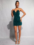 SHEIN BAE Solid Sequin Bodycon Cami Dress