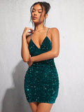 SHEIN BAE Solid Sequin Bodycon Cami Dress