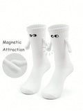 1pair Couple Magnet Socks, White, Spring, Autumn, Mid-calf, Cute, Automatic Foot-grabbing Socks