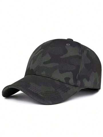 1pc Men's Black Camouflage Baseball Cap, Outdoor Adjustable Sunshade Leisure Hat For Spring And Autumn Travel, Beach Party Casual