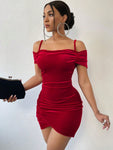 SHEIN Raffinéa Cold Shoulder Ruched Side Tulip Hem Bodycon Dress