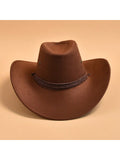 1pc Solid Western Cowboy Hat For Men Wide Brim Sun Protection Travel Hat Casual Halloween