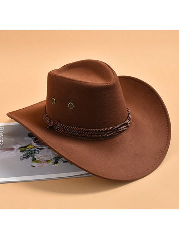 1pc Solid Western Cowboy Hat For Men Wide Brim Sun Protection Travel Hat Casual Halloween