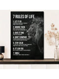 1pc Canvas Art Print Without Frame, Retro Style Inspirational Quote With 7 Rules For Life And A Black-and-white Picture Of A Lion As An Ideal Gift For Bedroom Wall Decor - MapleCo