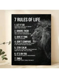 1pc Canvas Art Print Without Frame, Retro Style Inspirational Quote With 7 Rules For Life And A Black-and-white Picture Of A Lion As An Ideal Gift For Bedroom Wall Decor - MapleCo