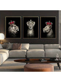 3pcs/set Abstract Male And Female Lions Wearing Crown Poster, Wall Art Paintings, Living Room Art Decoration, Frameless Canvas Print - MapleCo