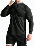 Quick-Drying Long Sleeved Hooded Men's Sports Shirt - Lightweight And Breathable T-Shirt For Outdoor Activities, Gym, And Running Marathon Gym Clothes Men - MapleCo