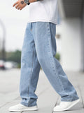 Manfinity Hypemode Loose Fit Men's Cotton Jeans With Slant Pockets Baggy Long Washed Skater Jean Cargo Plain Light Blue Going Out Y2K Friends