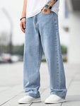 Manfinity Hypemode Loose Fit Men's Cotton Jeans With Slant Pockets Baggy Long Washed Skater Jean Cargo Plain Light Blue Going Out Y2K Friends