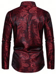 Manfinity AFTRDRK Men's Loose Fit Paisley Print Button Up Shirt , Baggy Long Sleeve Silk Graphic Plain Dark Red Disco Vintage - MapleCo