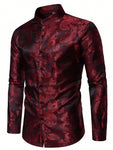 Manfinity AFTRDRK Men's Loose Fit Paisley Print Button Up Shirt , Baggy Long Sleeve Silk Graphic Plain Dark Red Disco Vintage - MapleCo