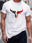 Manfinity Homme Men Bulls Graphic Print Casual Short Sleeve Tee, For Going Out