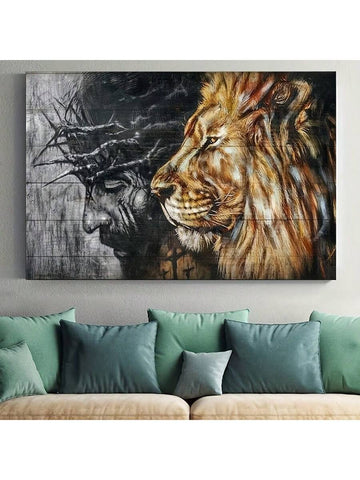 1pc, Canvas Print Poster, Jesus And Lion Paintings Graffiti  Wall Art Decor, For Living Room Wall Decor, Bedroom Wall Decor, Canvas Wall Art Decor, No Frame