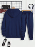 Manfinity Dauomo Men's Solid Color Hooded Sweatshirt And Sweatpants Set With Drawstring