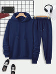 Manfinity Dauomo Men's Solid Color Hooded Sweatshirt And Sweatpants Set With Drawstring