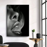 HALFLEMART 1pc, Modern Black Lips Canvas Wall Art - Fashionable and Eye-Catching Wall Decor for Living Room, Bathroom, and Bedroom - Perfect Home Decor with No Frame - MapleCo