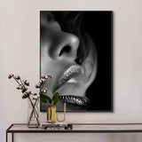 HALFLEMART 1pc, Modern Black Lips Canvas Wall Art - Fashionable and Eye-Catching Wall Decor for Living Room, Bathroom, and Bedroom - Perfect Home Decor with No Frame - MapleCo