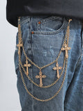 1pc Gold Multilayer Cross Pendant Men Hip Hop Metal Punk Style Pants Chain Street Halloween