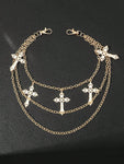 1pc Gold Multilayer Cross Pendant Men Hip Hop Metal Punk Style Pants Chain Street Halloween