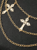 1pc Gold Multilayer Cross Pendant Men Hip Hop Metal Punk Style Pants Chain Street Halloween