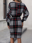 SHEIN Clasi Plaid Lantern Sleeve Bodycon Dress - MapleCo