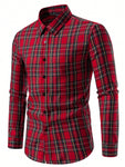 Manfinity Homme Men's Simple Red Black Plaid Long Sleeve Shirt, Button Up Graphic Casual Shirt For Party