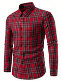 Manfinity Homme Men's Simple Red Black Plaid Long Sleeve Shirt, Button Up Graphic Casual Shirt For Party