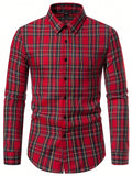 Manfinity Homme Men's Simple Red Black Plaid Long Sleeve Shirt, Button Up Graphic Casual Shirt For Party