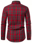 Manfinity Homme Men's Simple Red Black Plaid Long Sleeve Shirt, Button Up Graphic Casual Shirt For Party