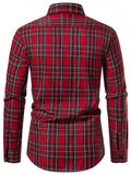 Manfinity Homme Men's Simple Red Black Plaid Long Sleeve Shirt, Button Up Graphic Casual Shirt For Party