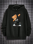 Manfinity RebelGame Loose Fit Men's Cartoon Bear Graphic Printed Hoodie, Funny Going Out Hoodie, Boyfriend Gift