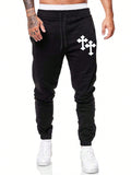 ROMWE Goth Men Cross Print Drawstring Waist Sweatpants, School