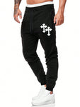 ROMWE Goth Men Cross Print Drawstring Waist Sweatpants, School